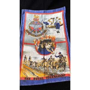 Vintage Ulster Irish Linen Tea Towel   British Military Horses & Crest – 16x24